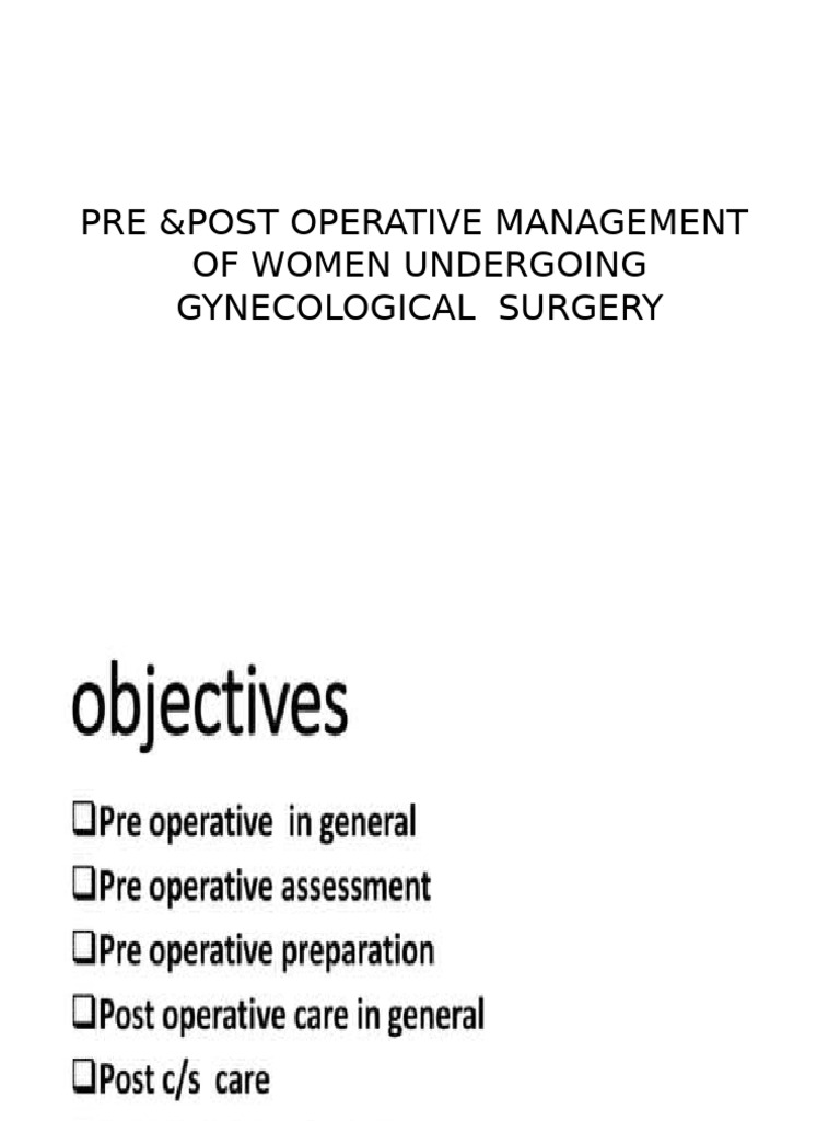 Pre and Post Op Care Gynaec Surgery | PDF