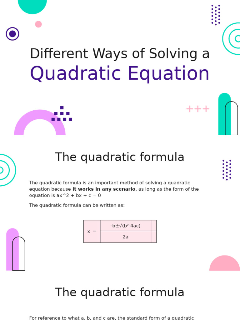 En Different Ways of Solving A Quadratic Equation by Slidesgo | PDF ...