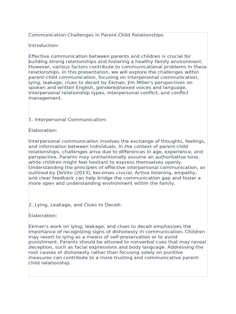 Communication Challenges in Parent | PDF | Nonverbal Communication ...