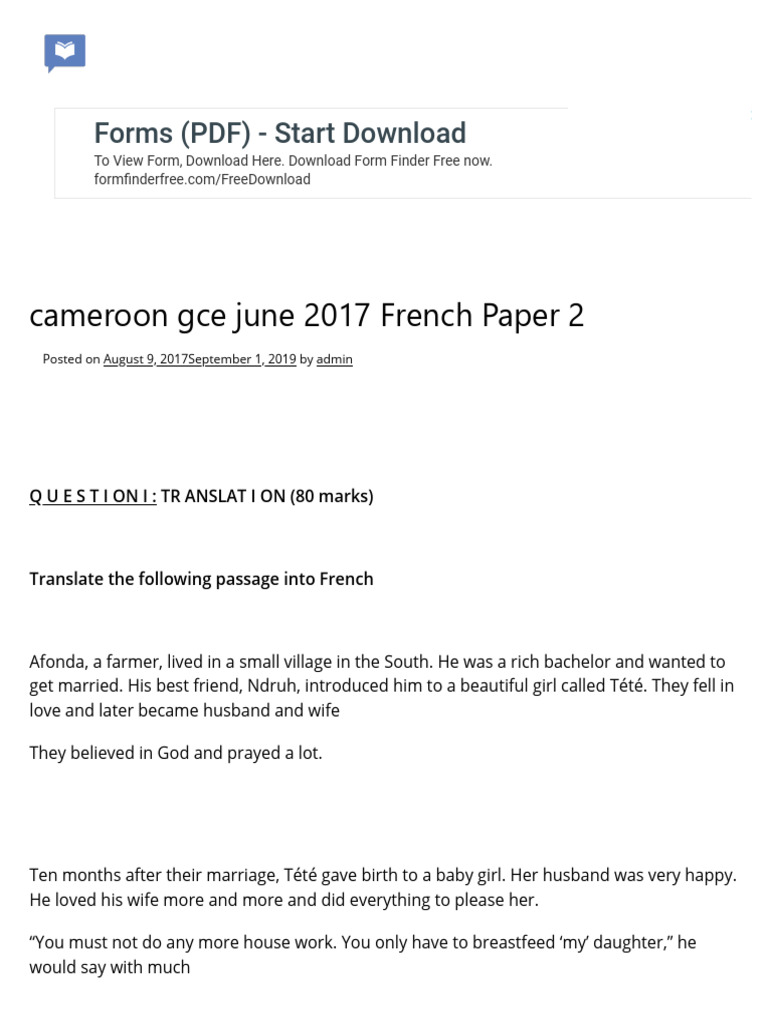 GCE French Paper 2 Translation Task | PDF | Linguistics | Languages