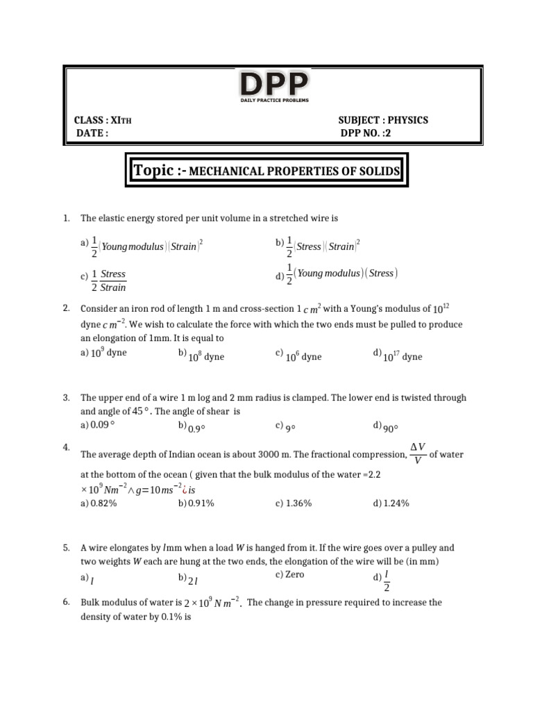 DPP 2 | PDF | Young's Modulus | Elasticity (Physics)