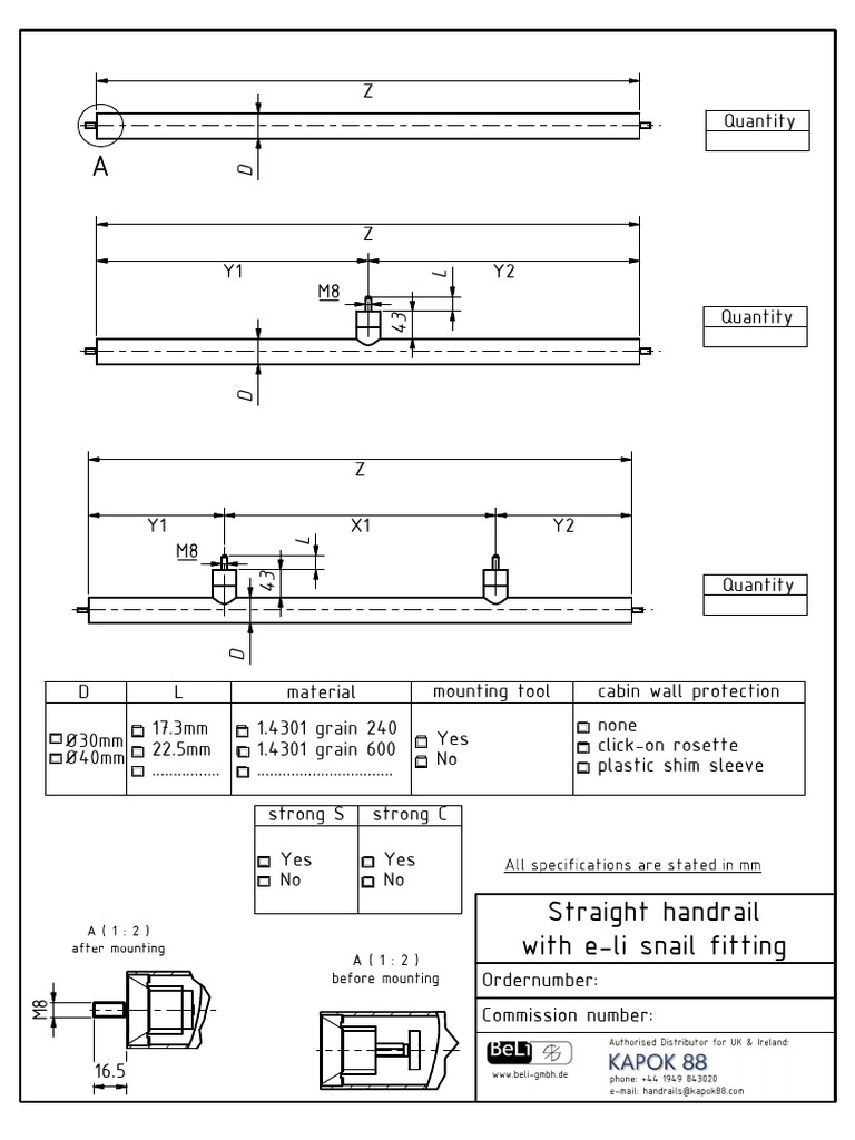 Order Form Straight Handrails With E-Li Snail Fitting | PDF ...