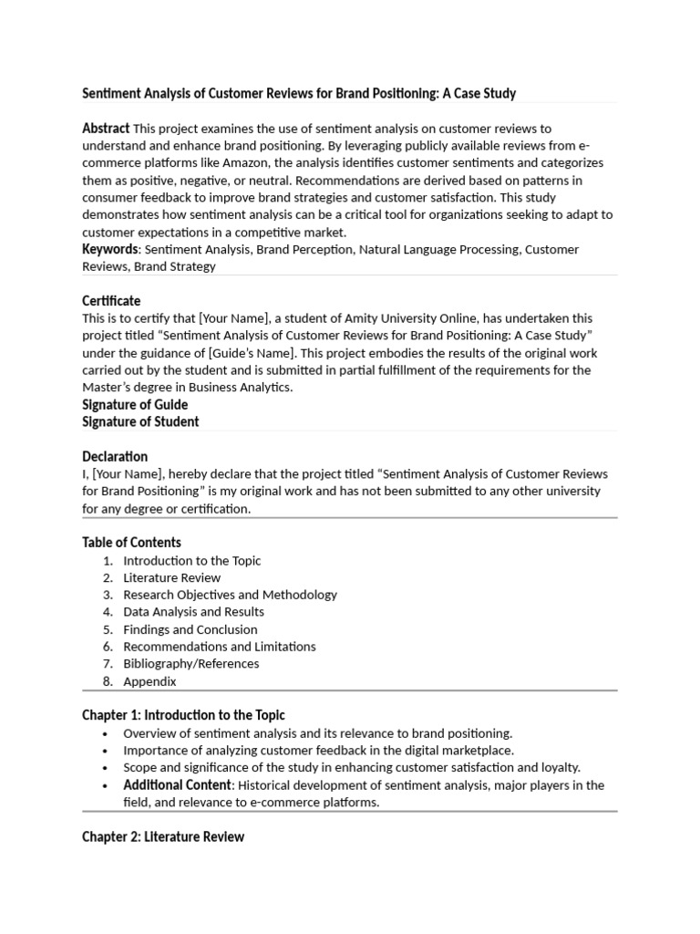 Sentiment Analysis of Customer Reviews For Brand Positioning | PDF ...