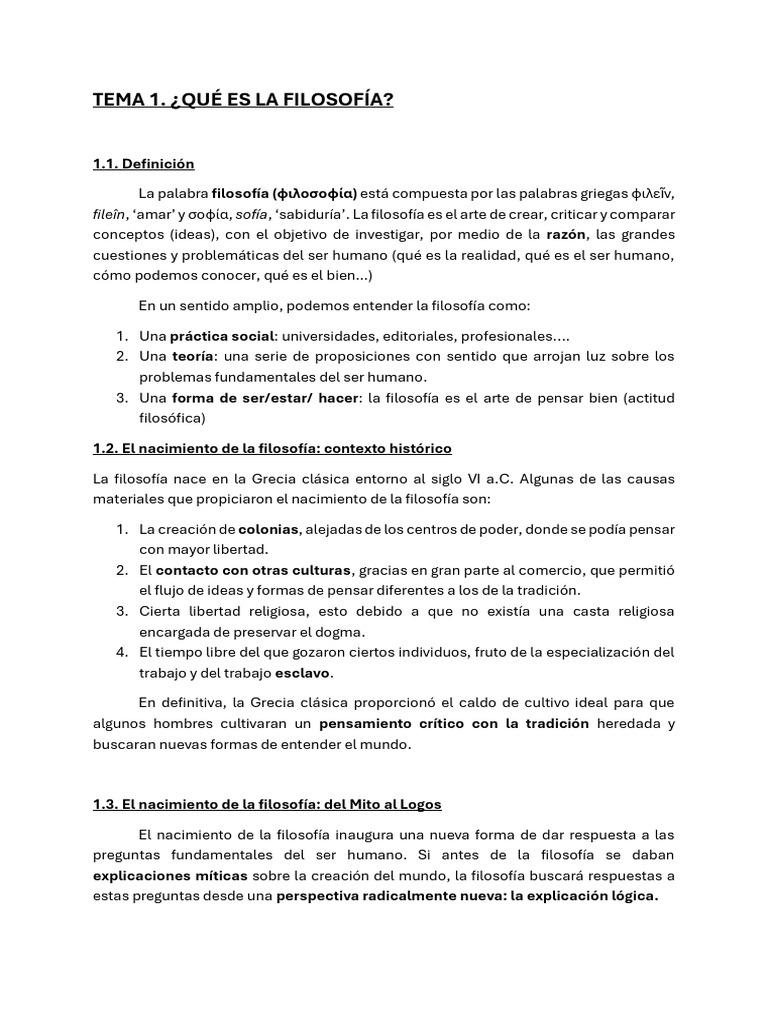 Tema 1 Qué Es La Filosofía-2 | PDF | Pensamiento | Logos