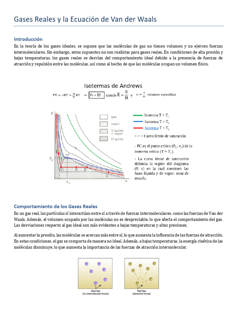 Gases Reales Van Der Waals Bachillerato | PDF | Gases | Química Física