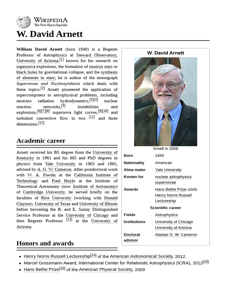 W._David_Arnett | PDF | Stellar Astronomy | Astrophysics