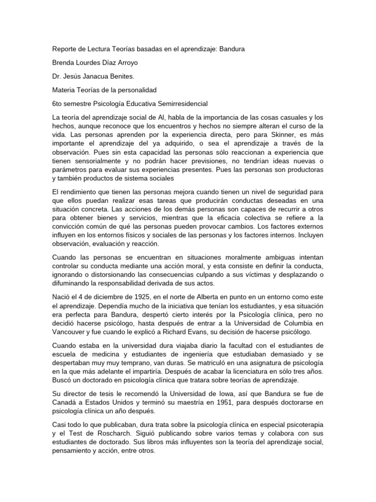 Reporte de Lectura Teorías Basadas en El Aprendizaje | PDF ...