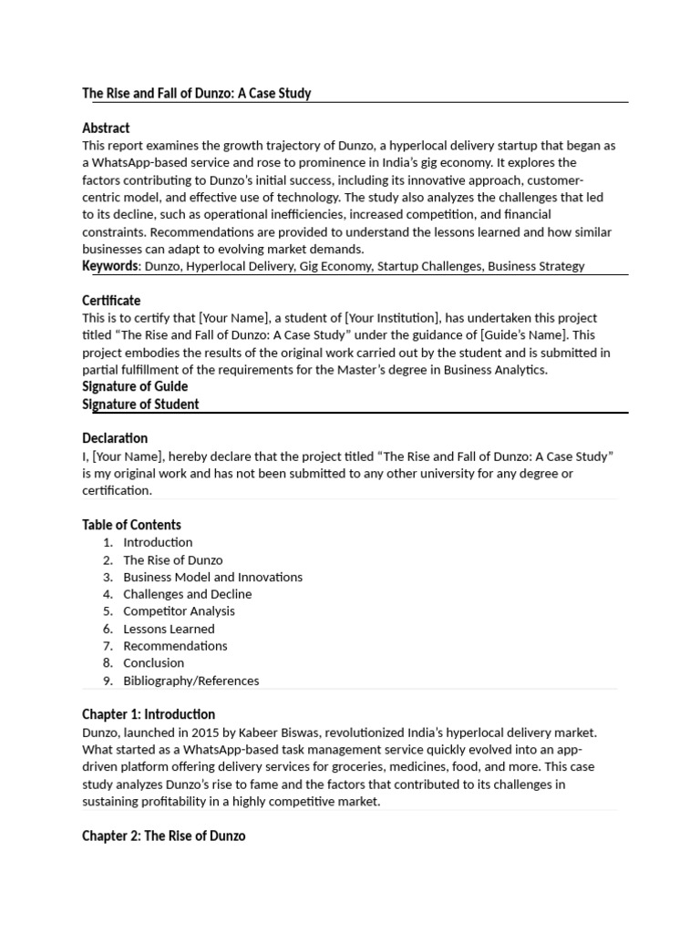 Dunzo's Rise and Fall: A Case Study | PDF | Innovation | Profit (Economics)