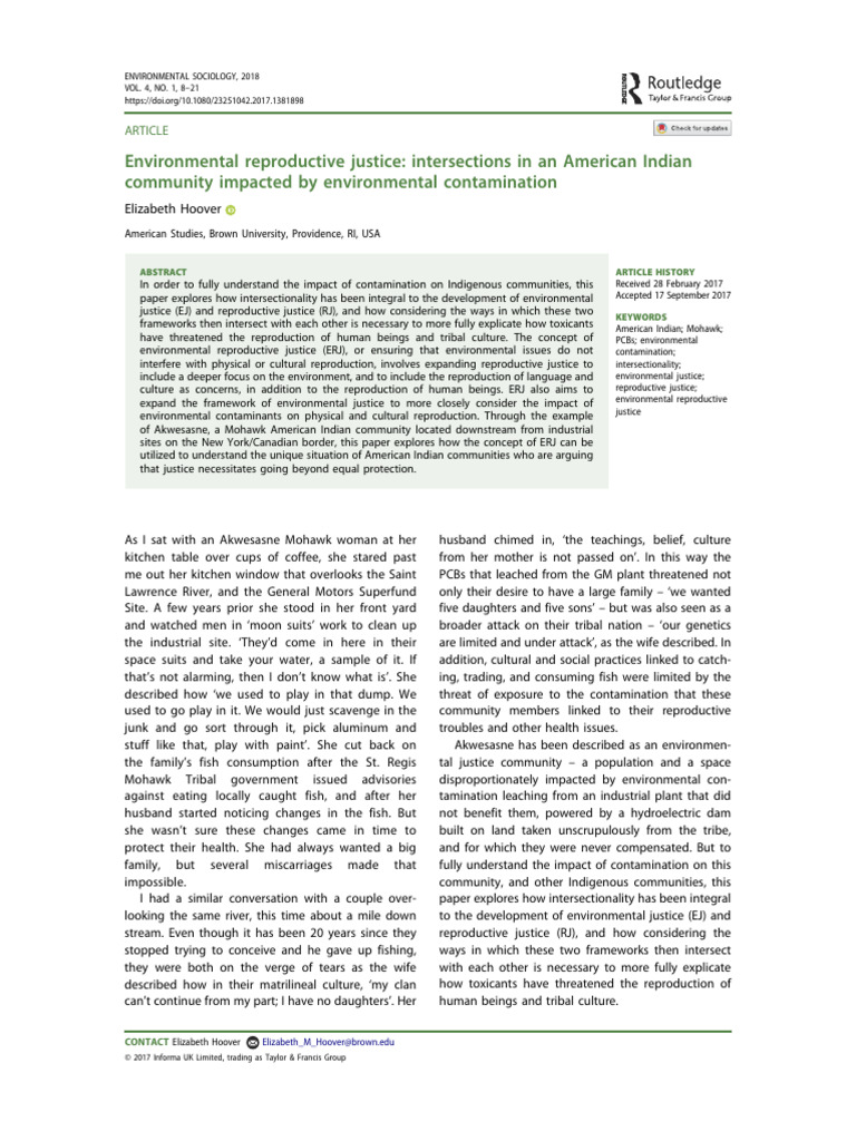 Hoover, Environmental Reproductive Justice Intersections in An American ...