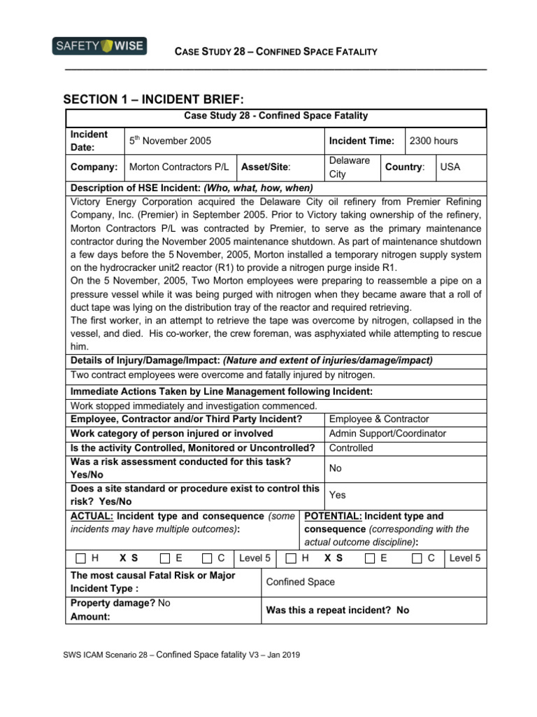 Confined Space Fatality Case Study | PDF | Oil Refinery