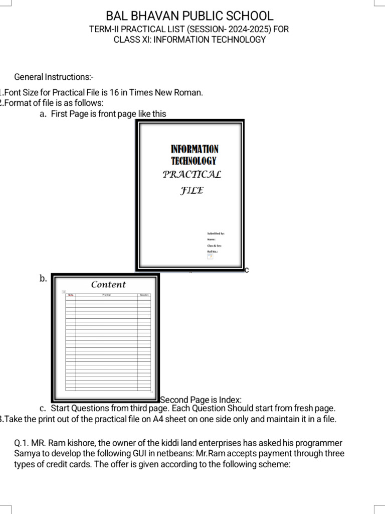 Class XI IT Practical List 2024-25 | PDF | Computing | Data Management