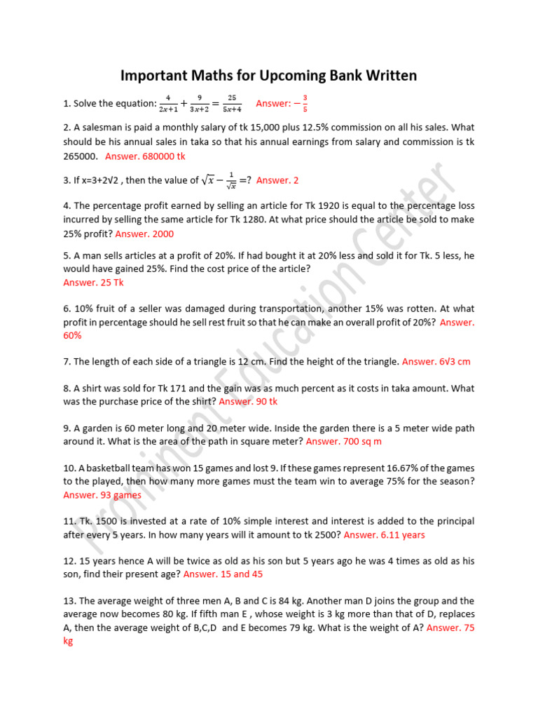 Important Math (1-25) | PDF | Sales | Prices