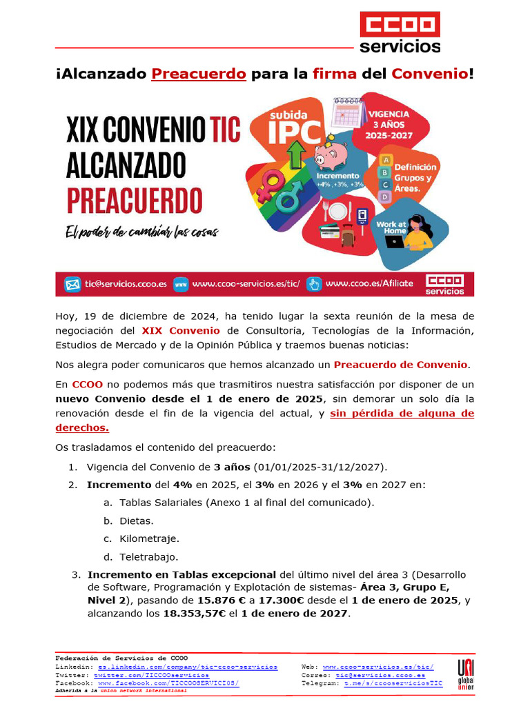 Preacuerdo XIX Convenio TIC 2025-2027 | PDF