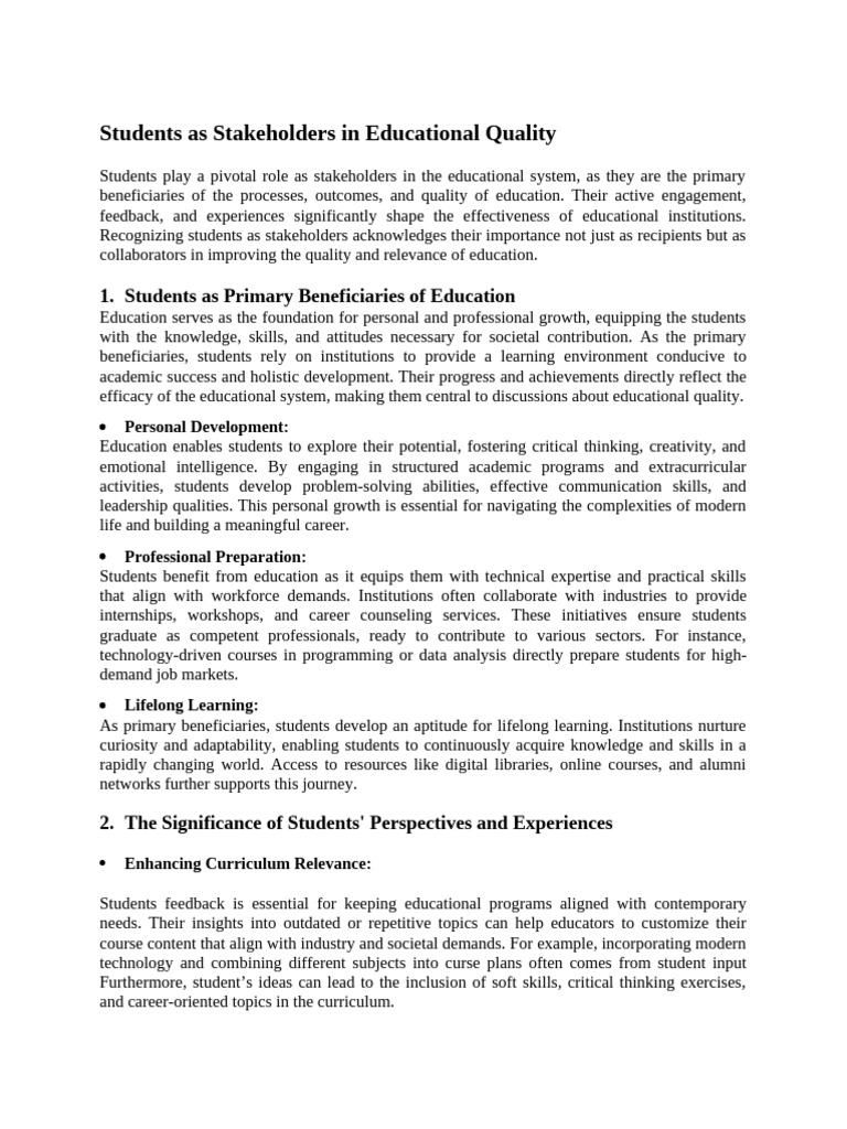 QC (Students As Stakeholders in Educational Quality) | PDF | Mentorship ...