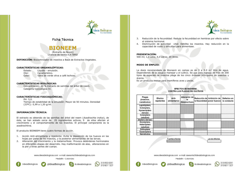 Ficha Técnica de Bioneem | PDF | Insectos