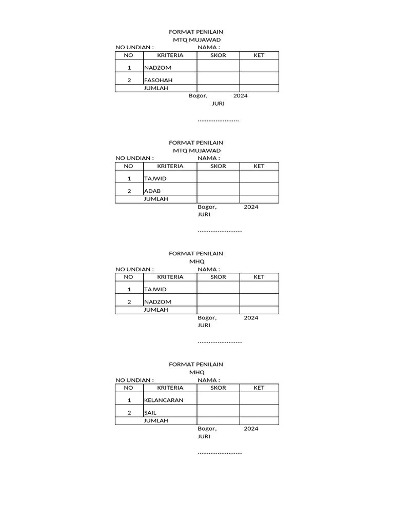 Format Penilaian MTQ dan Lomba Pidato | PDF