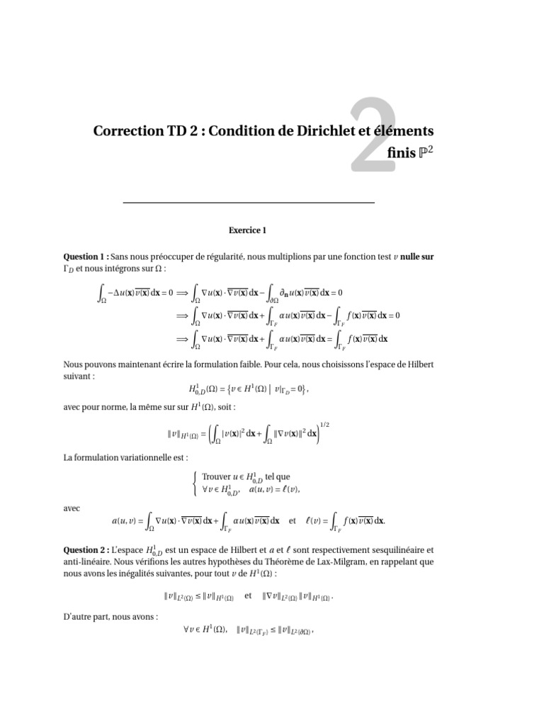 Correction TD2 : Dirichlet et éléments finis | PDF | Méthode des ...