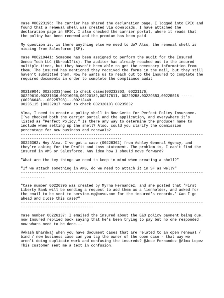Inquiry on Case #00226362 Status | PDF | Audit
