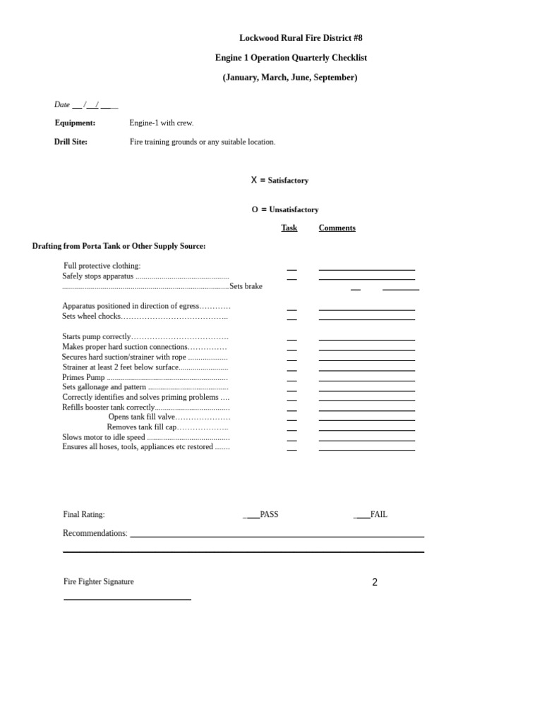 Engine 1 Quarterly Checklist Guide | PDF | Pump | Equipment