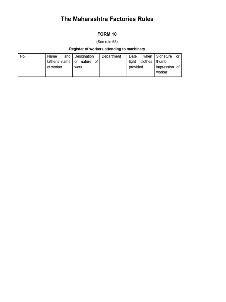 Maharashtra Factories Rules: Form 10 | PDF