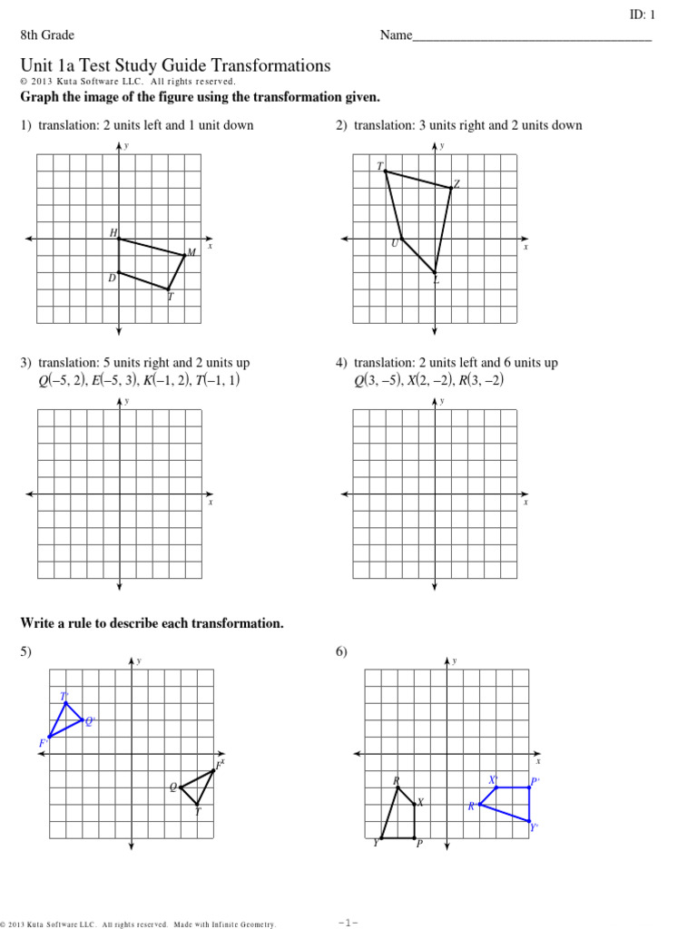 8th Grade Transformations Study Guide | PDF | Cartesian Coordinate ...