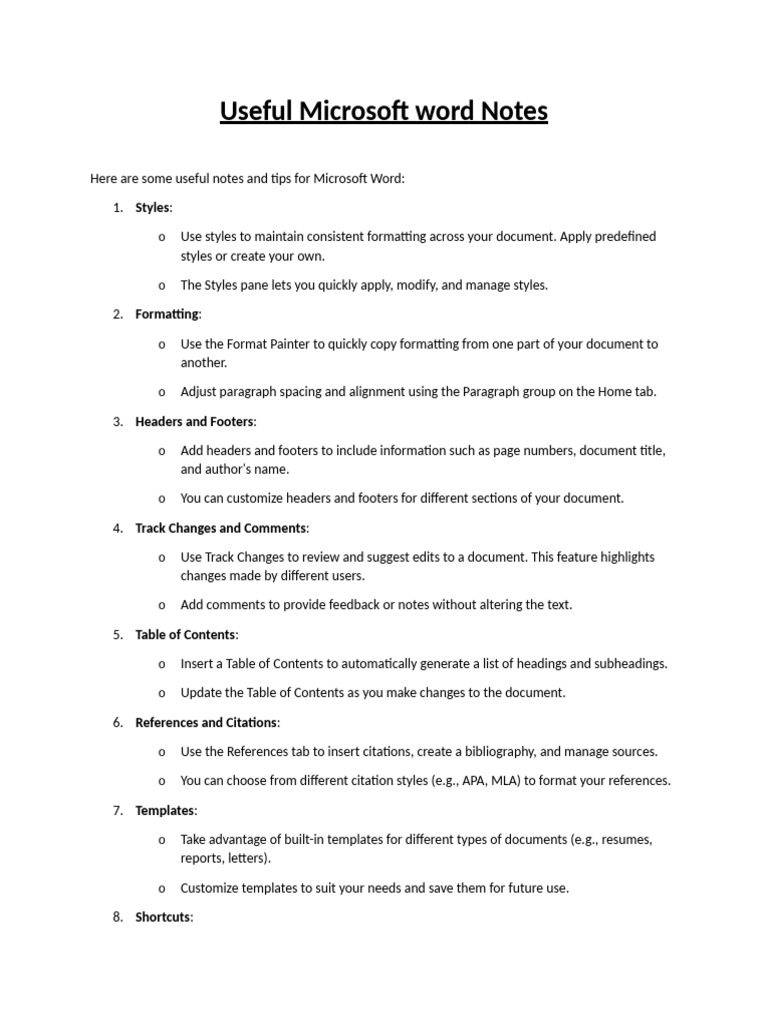 Useful Microsoft Word Notes | PDF | Microsoft Word | Citation