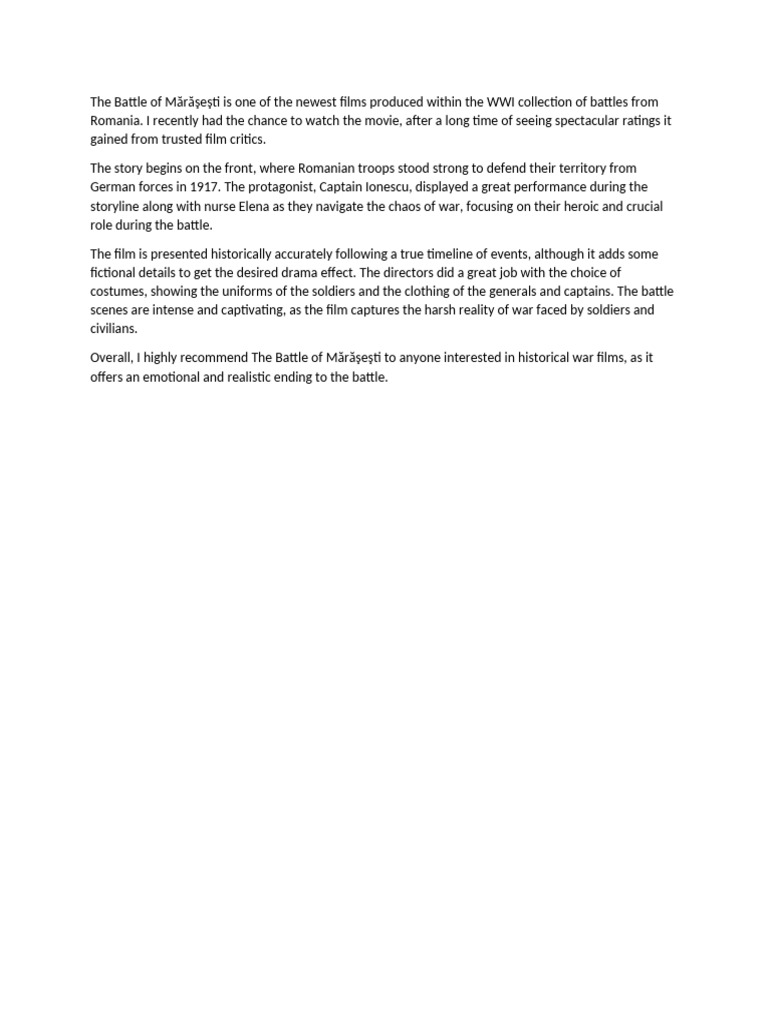 The Battle of Mărăşeşti Film Review | PDF