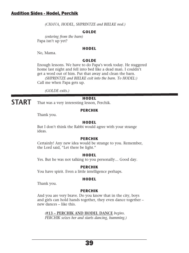 Hodel and Perchik Dance Scene | PDF | Broadway Musicals | Adaptations ...