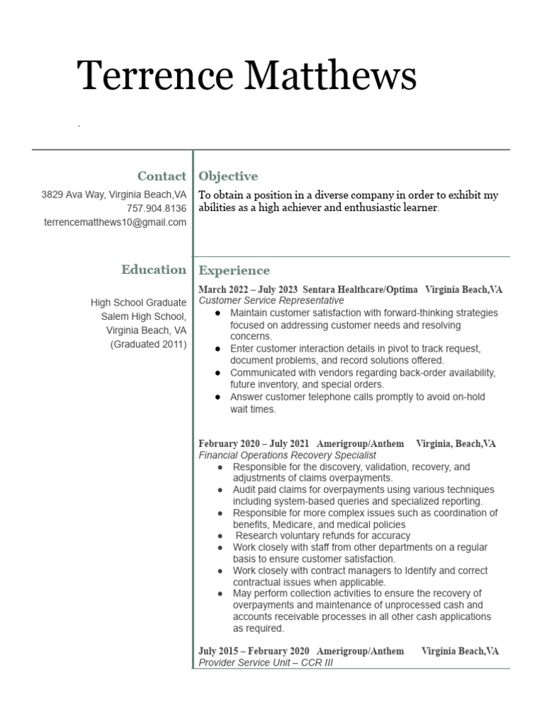Terrence Matthews Resume 2024 | PDF | Business