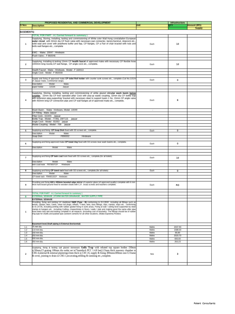 External SEWAGE Basement BOQ | PDF | Pipe (Fluid Conveyance) | Building ...