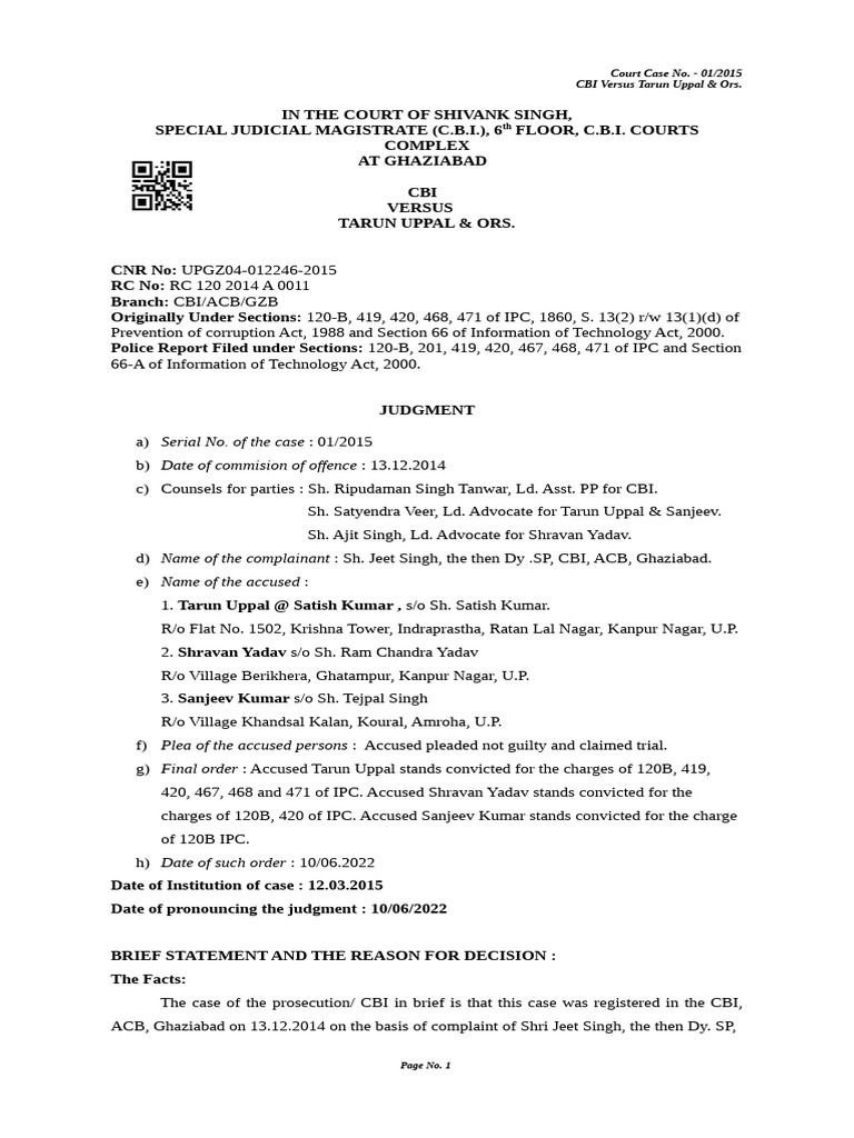 Tarun Uppal Judgment 0115 421829 | PDF | Forgery | Justice