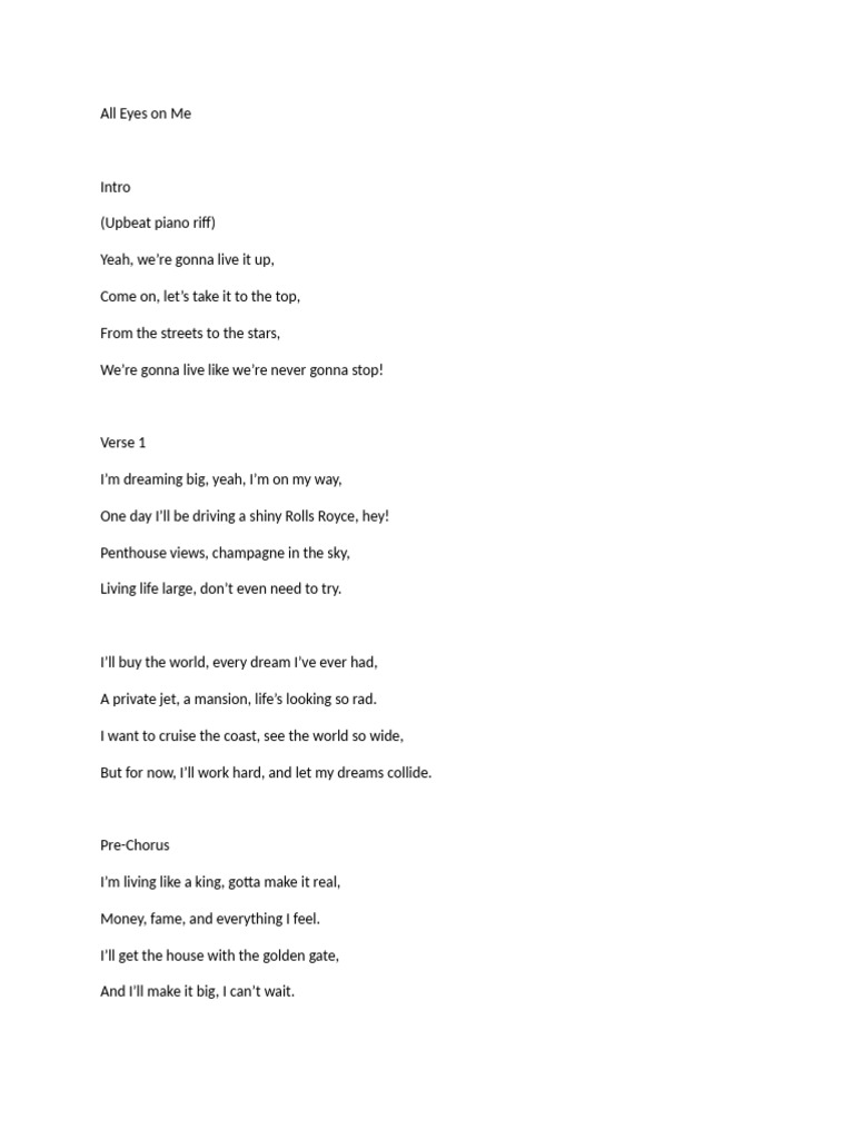 All Eyes On Me PDF Song Structure Popular Music