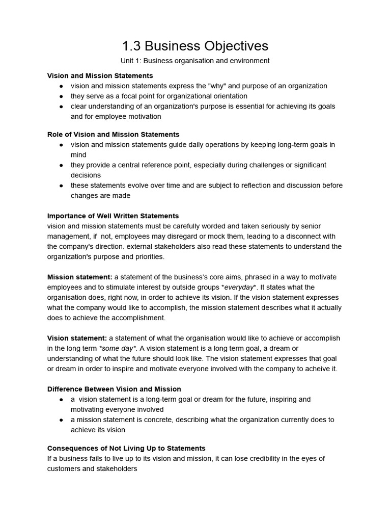 1.3 Business Objectives - BM Notes | PDF | Corporate Social ...