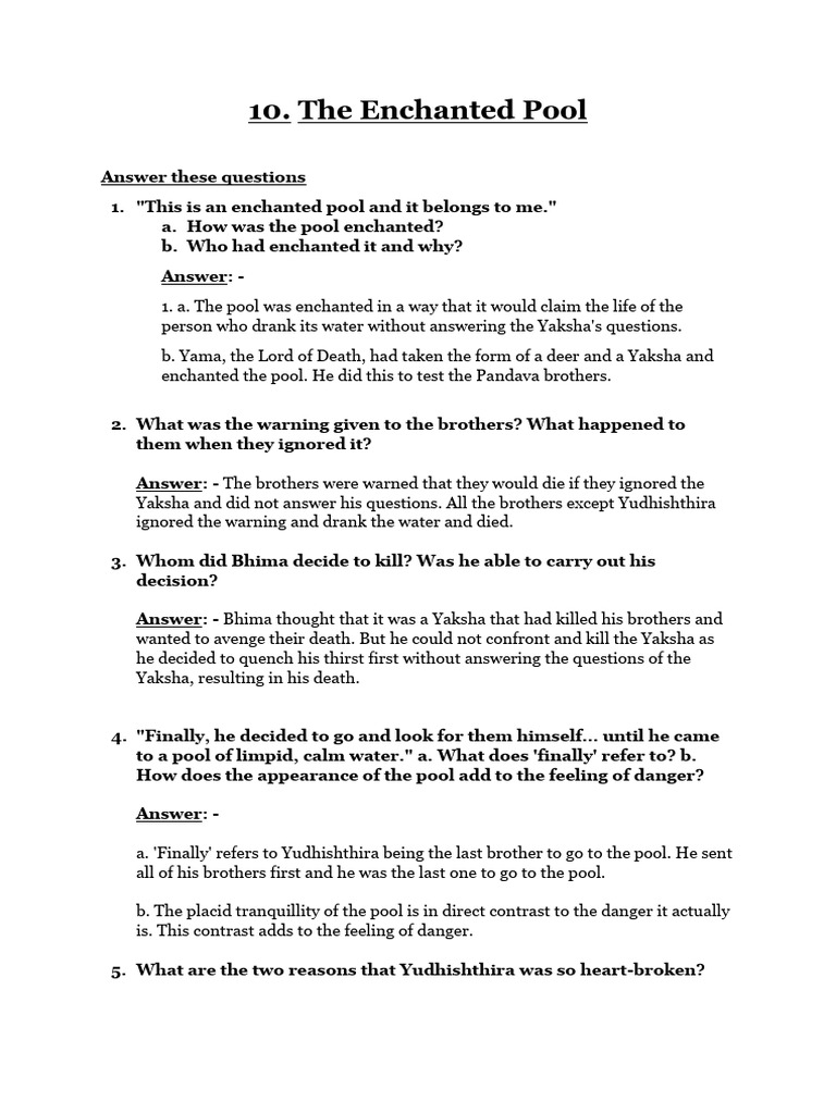 Enchanted Pool: Key Questions & Answers | PDF | Mahabharata
