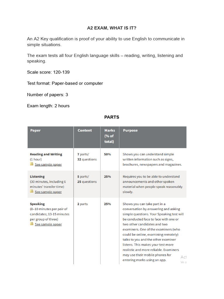 A2 Key Exam Overview and Format | PDF | Multiple Choice | Educational ...