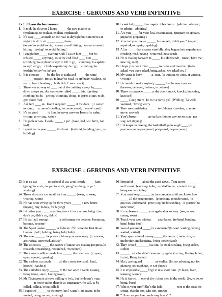 Gerunds and Infinitives Exercise | PDF