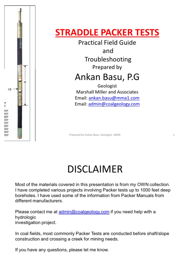 Packer Test Guide Straddle Packer Tests; Hydraulic Conductivity Tests