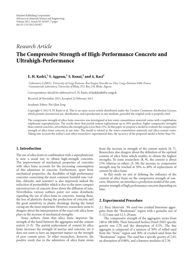 The Compressive Strength of High Perform | PDF | Concrete | Cement