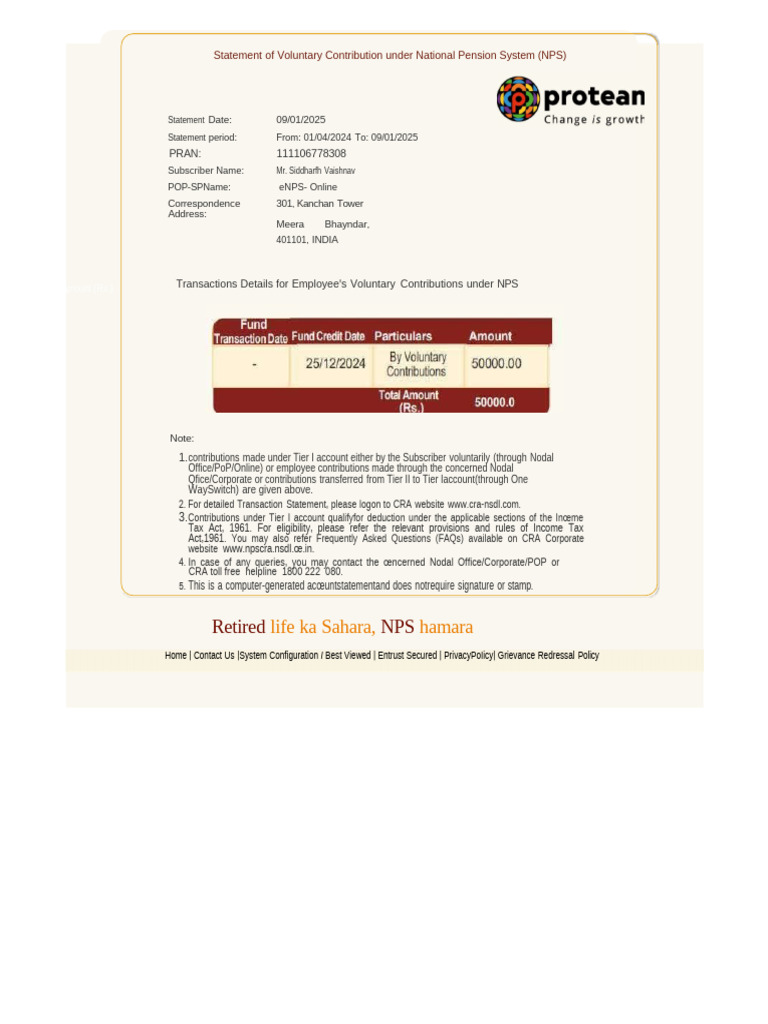 NPS Voluntary Contribution Statement | PDF