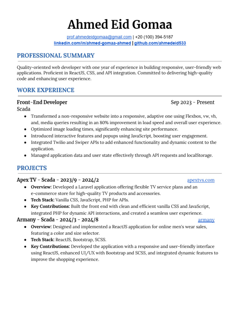 Ahmed Eid Gomaa Resume 1734643988 | PDF | Java Script | Bootstrap ...