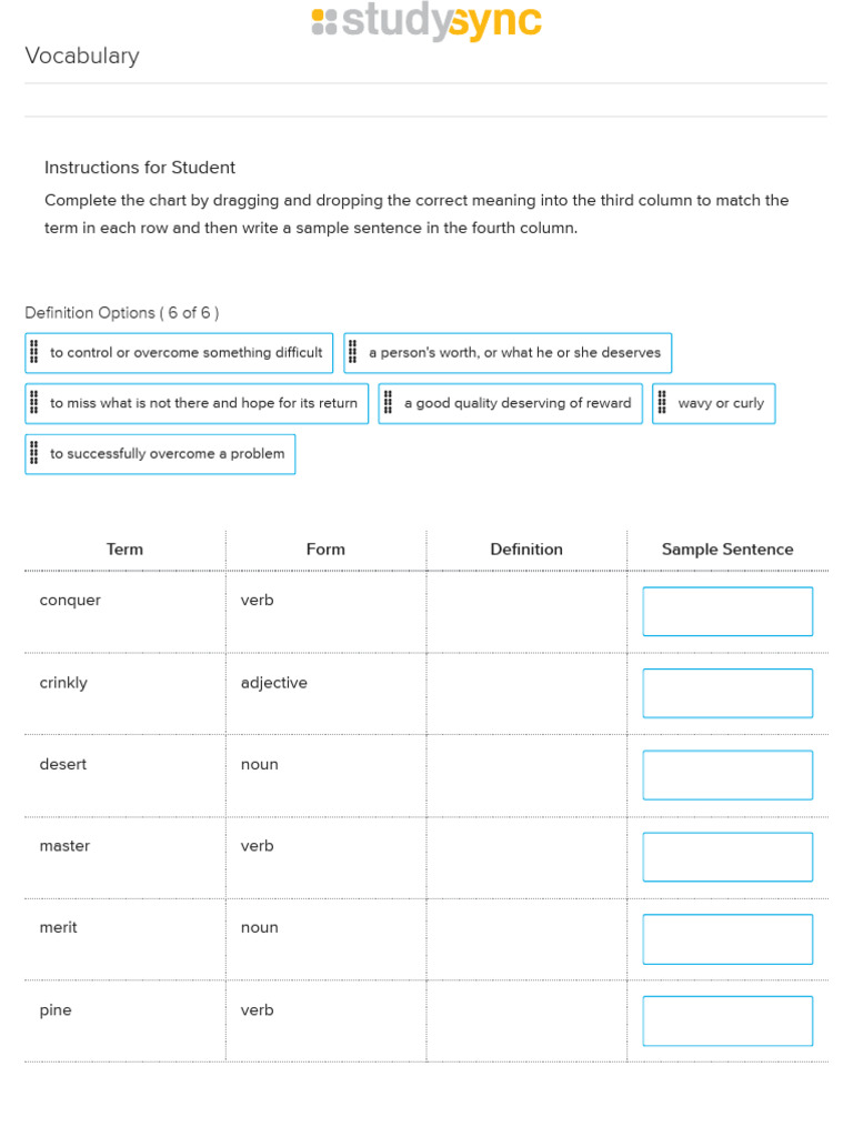 Vocabulary Terms and Definitions Chart | PDF