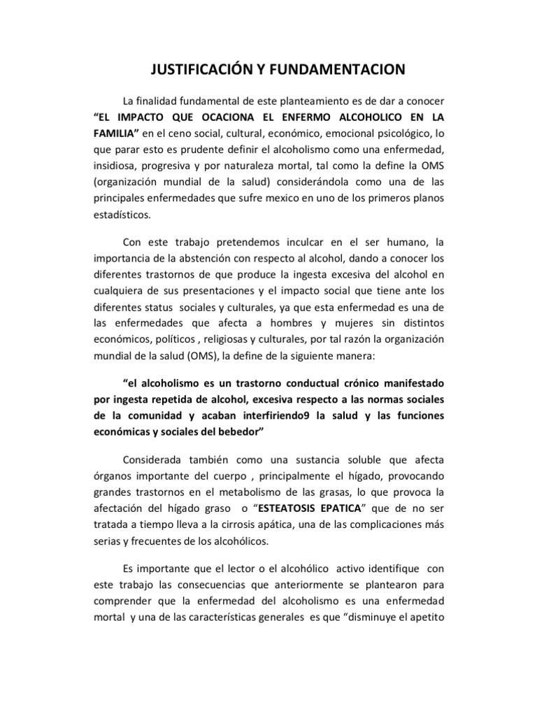 JUSTIFICACIÓN Y FUNDAMENTACION ALCOHOLISMO