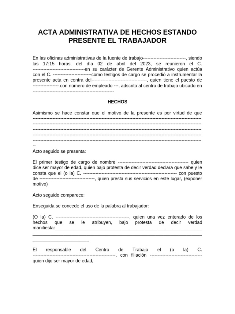 17 Acta Administrativa De Hechos Pdf