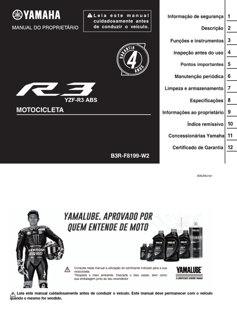 Manual do Proprietário YZF-R3 ABS | PDF | Motocicleta | Freios ABS