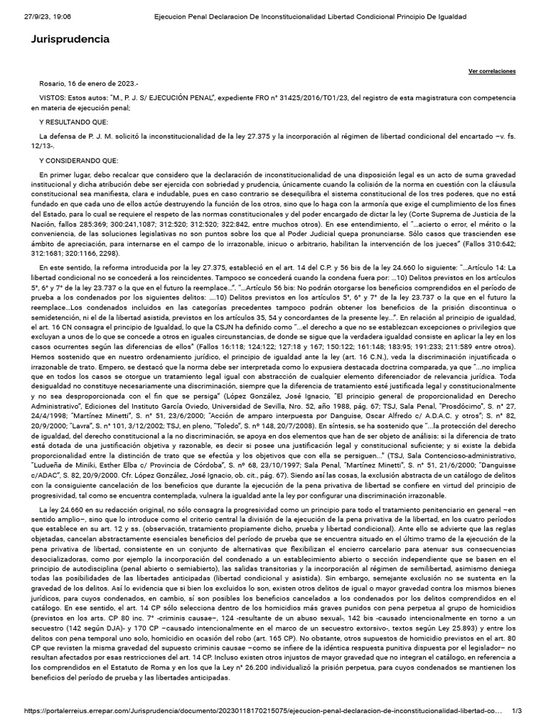 Inconstitucionalidad Ley 27375 Libertad Condicional | PDF | Castigos ...