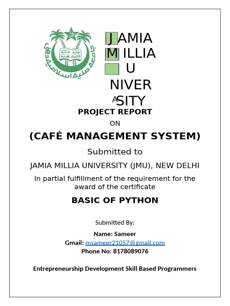 Cafe Management System Project Report | PDF | Python (Programming ...