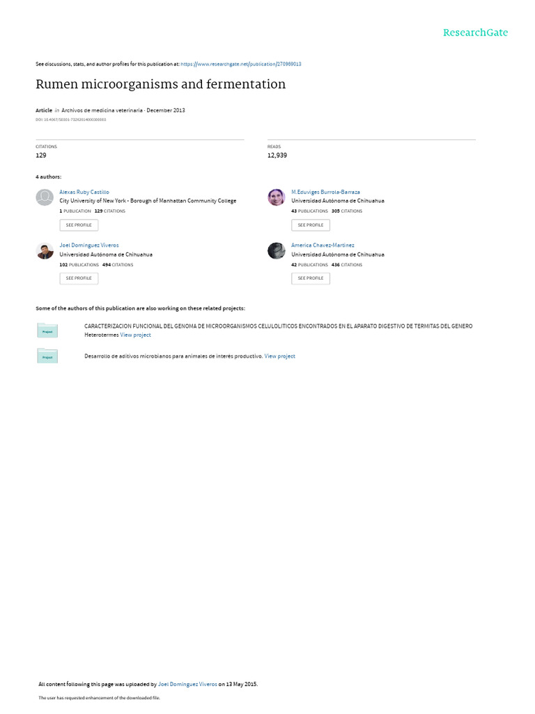 Rumen Microorganisms & Fermentation | PDF | Ruminant | Fermentation
