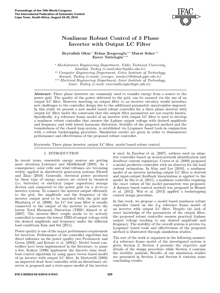 Nonlinear Robust Control of 3 Phase Inverter With Ou - 2014 - IFAC ...