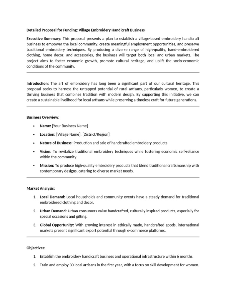 Village Embroidery Business Proposal | PDF | Embroidery | Economies