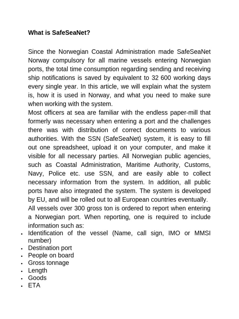 What Is SafeSeaNet | PDF